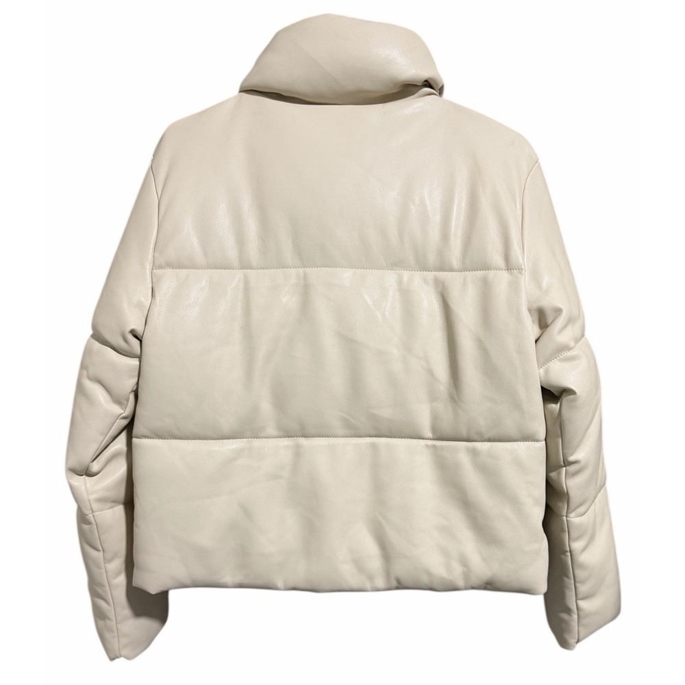 Abercrombie & Fitch Mini Puffer Vegan Leather Jacket Cream Women's Size‎ Small - Picture 2 of 11